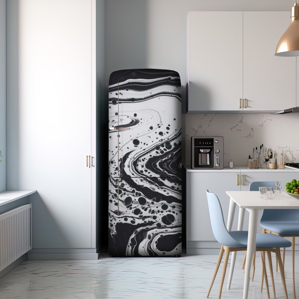 Naklejka na lodówkę czarno-biała marmurowa abstrakcja – Wallissimo® Naklejka na lodówkę czarno-biała marmurowa abstrakcja – Wallissimo®