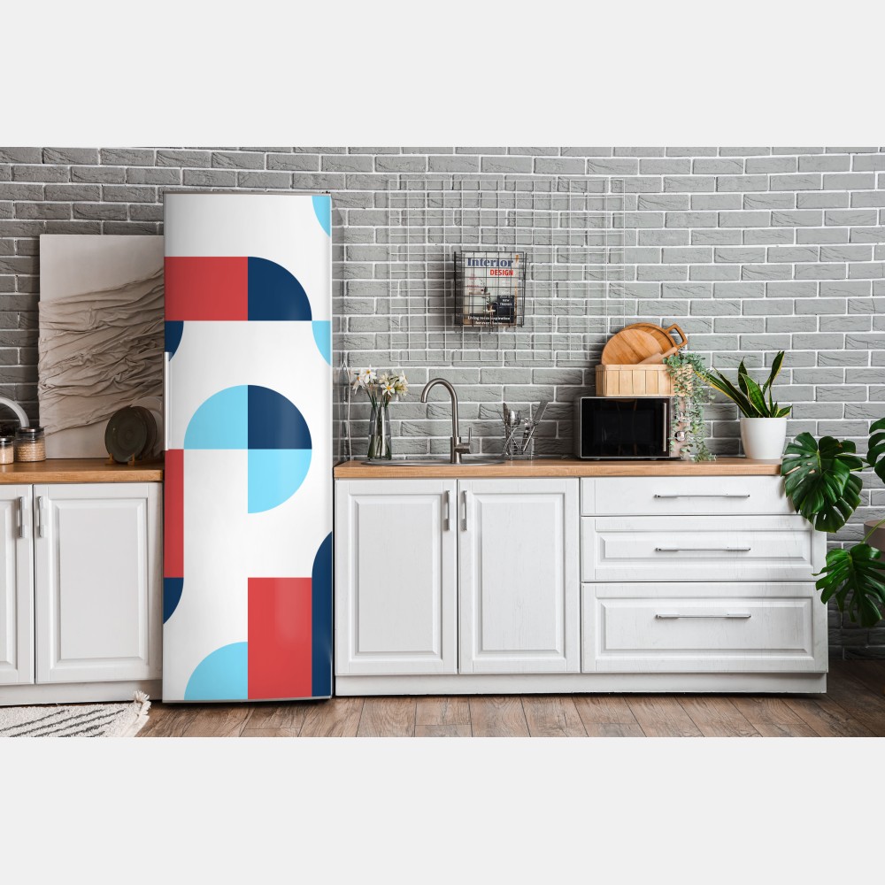 Naklejka na lodówkę odważny geometryczny wzór w granacie i koralu – Wallissimo® Naklejka na lodówkę odważny geometryczny wzór w granacie i koralu – Wallissimo®