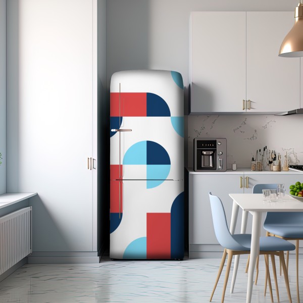 Naklejka na lodówkę odważny geometryczny wzór w granacie i koralu – Wallissimo® Naklejka na lodówkę odważny geometryczny wzór w granacie i koralu – Wallissimo®