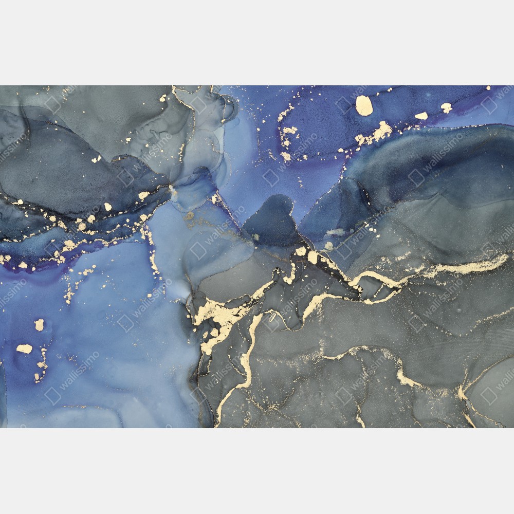 Naklejka na lodówkę luksusowa niebiesko-złota abstrakcja fluidalna – Wallissimo® Naklejka na lodówkę luksusowa niebiesko-złota abstrakcja fluidalna – Wallissimo®