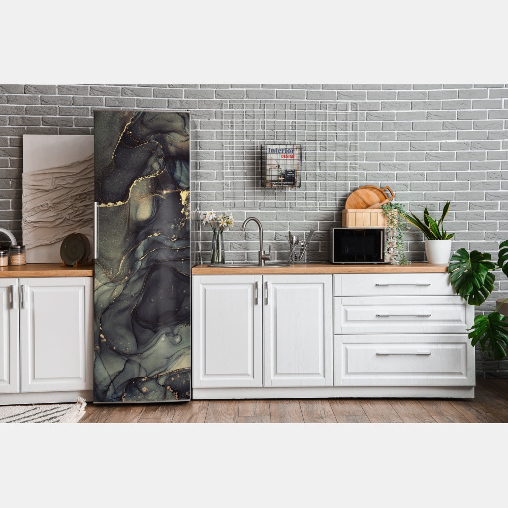 Naklejka na lodówkę luksusowa abstrakcja alkoholowa ze złotymi żyłkami – Wallissimo® Naklejka na lodówkę luksusowa abstrakcja alkoholowa ze złotymi żyłkami – Wallissimo®