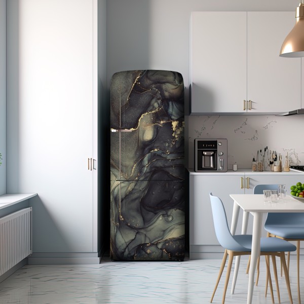 Naklejka na lodówkę luksusowa abstrakcja alkoholowa ze złotymi żyłkami – Wallissimo® Naklejka na lodówkę luksusowa abstrakcja alkoholowa ze złotymi żyłkami – Wallissimo®