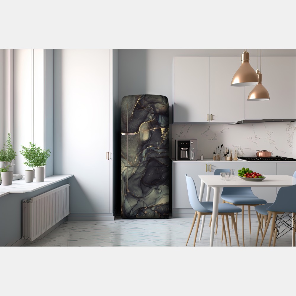 Naklejka na lodówkę luksusowa abstrakcja alkoholowa ze złotymi żyłkami – Wallissimo® Naklejka na lodówkę luksusowa abstrakcja alkoholowa ze złotymi żyłkami – Wallissimo®