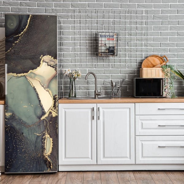 Naklejka na lodówkę luksusowy złoty wzór kwiatowy na granacie – Wallissimo®