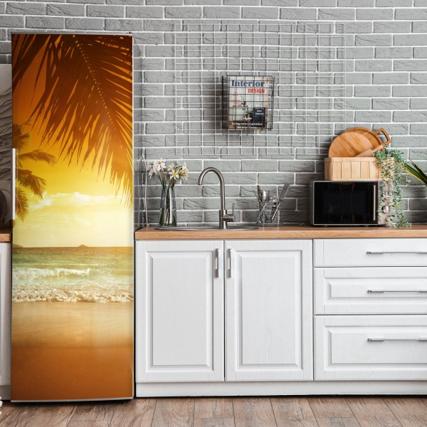 Naklejka na lodówkę abstrakcyjny falisty wzór w turkusie i koralu – Wallissimo®