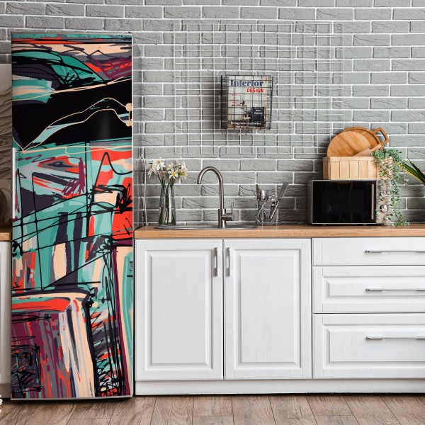 Naklejka na lodówkę vintage palmy na Hawajach o zachodzie słońca – Wallissimo®