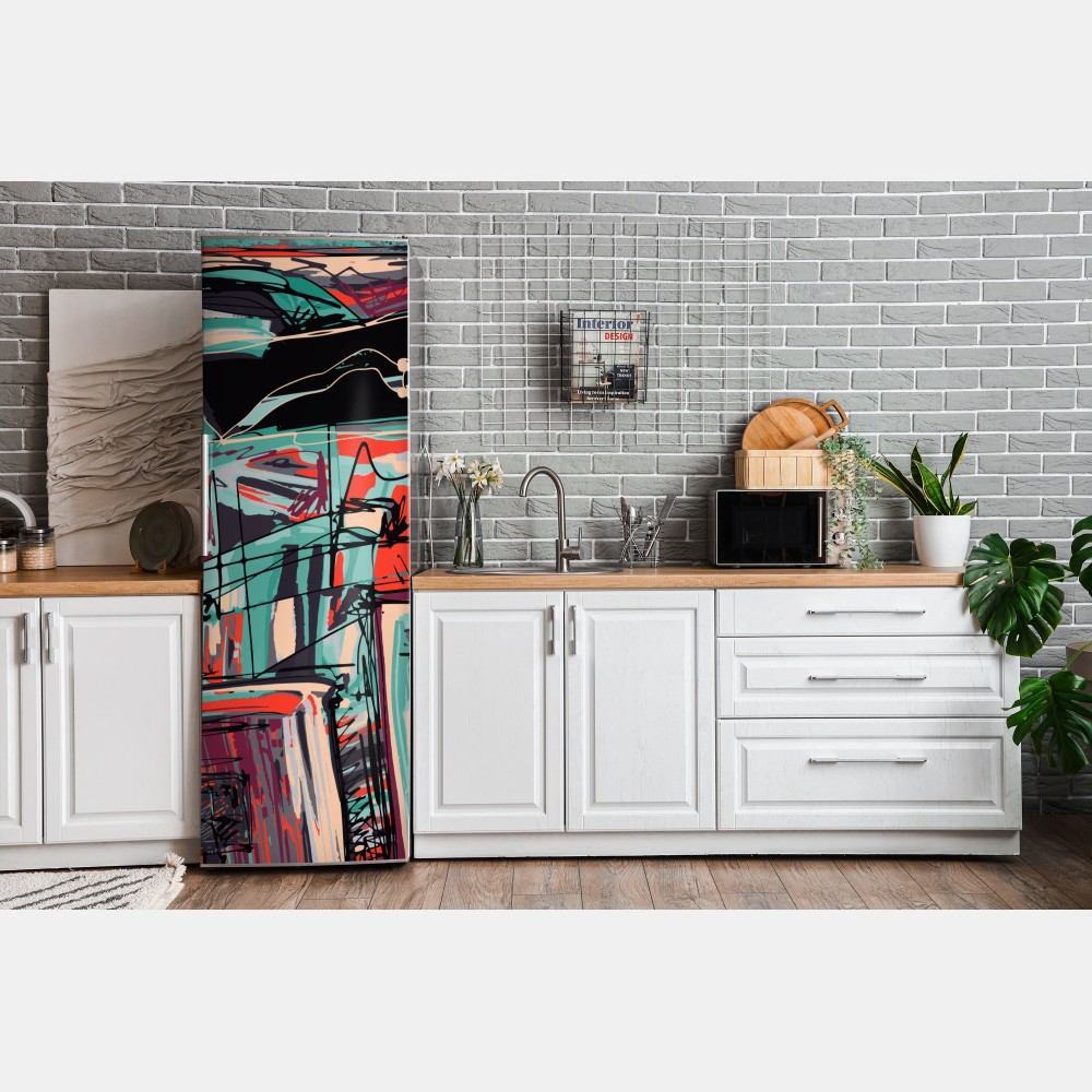 Naklejka na lodówkę turkusowo-koralowa abstrakcyjna kompozycja – Wallissimo® Naklejka na lodówkę turkusowo-koralowa abstrakcyjna kompozycja – Wallissimo®