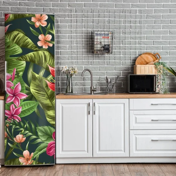 Naklejka na lodówkę tropikalny zachód słońca z palmami – Wallissimo®