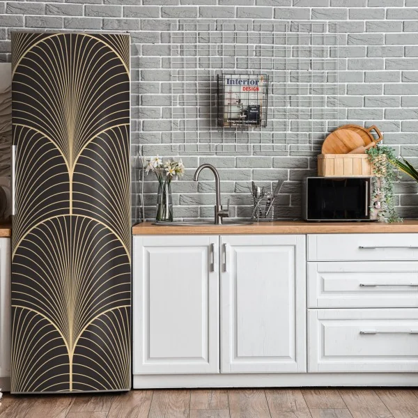 Naklejka na lodówkę art deco złoty wzór wachlarza – Wallissimo® Naklejka na lodówkę art deco złoty wzór wachlarza – Wallissimo®