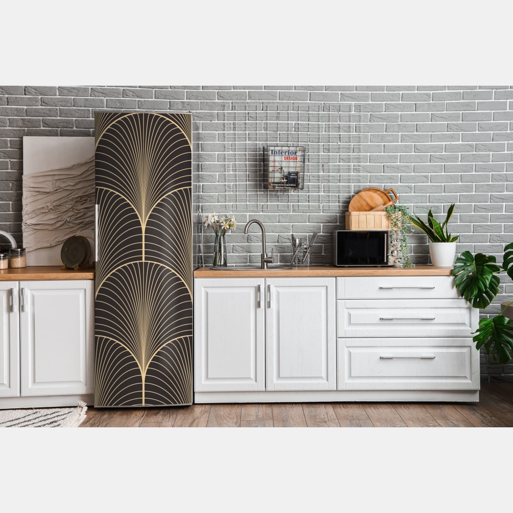 Naklejka na lodówkę art deco złoty wzór wachlarza – Wallissimo® Naklejka na lodówkę art deco złoty wzór wachlarza – Wallissimo®