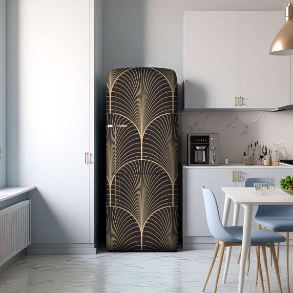 Naklejka na lodówkę art deco złoty wzór wachlarza – Wallissimo® Naklejka na lodówkę art deco złoty wzór wachlarza – Wallissimo®