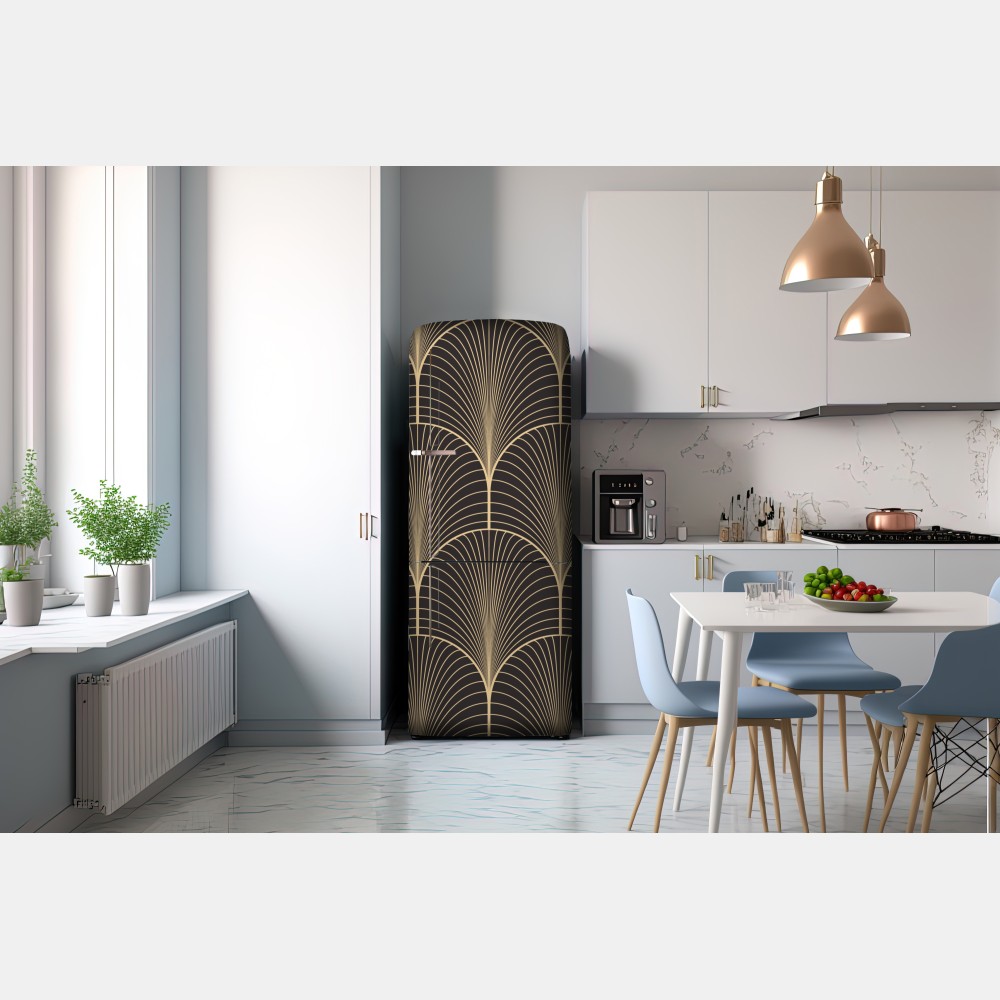 Naklejka na lodówkę art deco złoty wzór wachlarza – Wallissimo® Naklejka na lodówkę art deco złoty wzór wachlarza – Wallissimo®