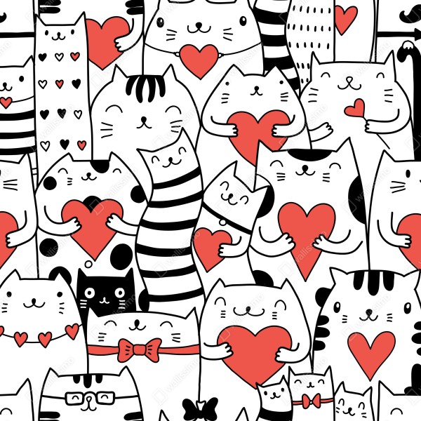 Naklejka na lodówkę urocze koty z sercami wzór – Wallissimo® Naklejka na lodówkę urocze koty z sercami wzór – Wallissimo®
