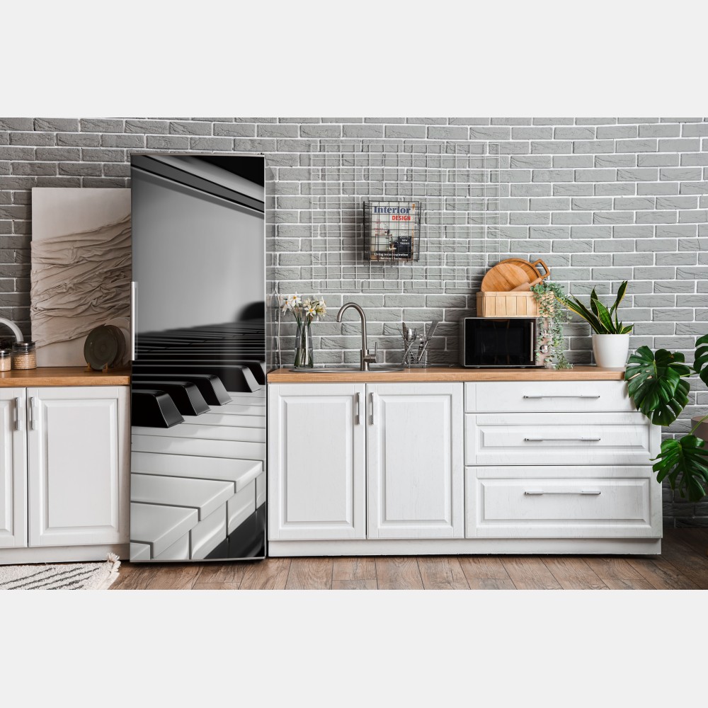 Naklejka na lodówkę eleganckie czarno-białe klawisze fortepianu – Wallissimo® Naklejka na lodówkę eleganckie czarno-białe klawisze fortepianu – Wallissimo®