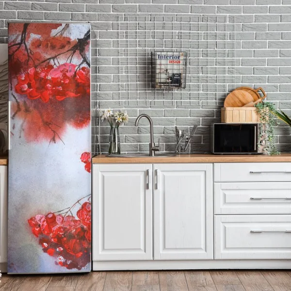 Naklejka na lodówkę akwarela czerwonych jagód na gałęziach – Wallissimo® Naklejka na lodówkę akwarela czerwonych jagód na gałęziach – Wallissimo®