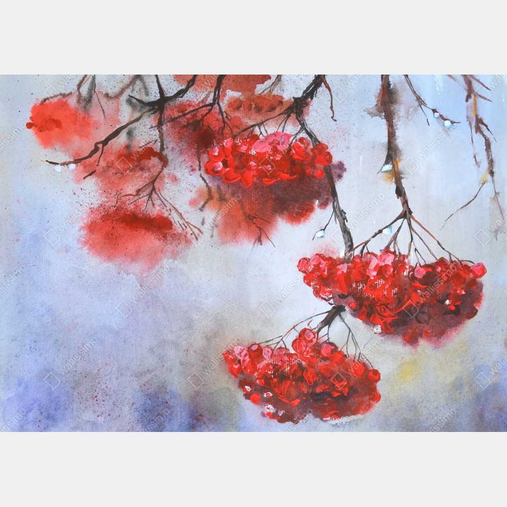 Naklejka na lodówkę akwarela czerwonych jagód na gałęziach – Wallissimo® Naklejka na lodówkę akwarela czerwonych jagód na gałęziach – Wallissimo®