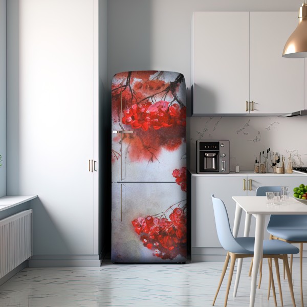 Naklejka na lodówkę akwarela czerwonych jagód na gałęziach – Wallissimo® Naklejka na lodówkę akwarela czerwonych jagód na gałęziach – Wallissimo®