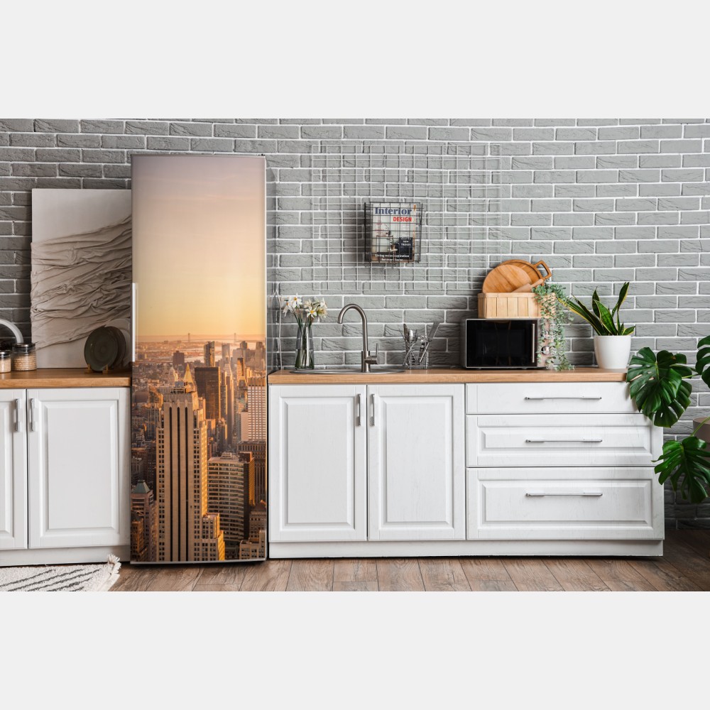 Naklejka na lodówkę złoty zachód nad panoramą Nowego Jorku – Wallissimo® Naklejka na lodówkę złoty zachód nad panoramą Nowego Jorku – Wallissimo®