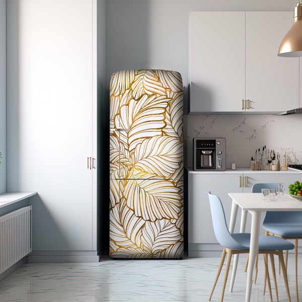 Naklejka na lodówkę złote liście w stylu line art – Wallissimo® Naklejka na lodówkę złote liście w stylu line art – Wallissimo®