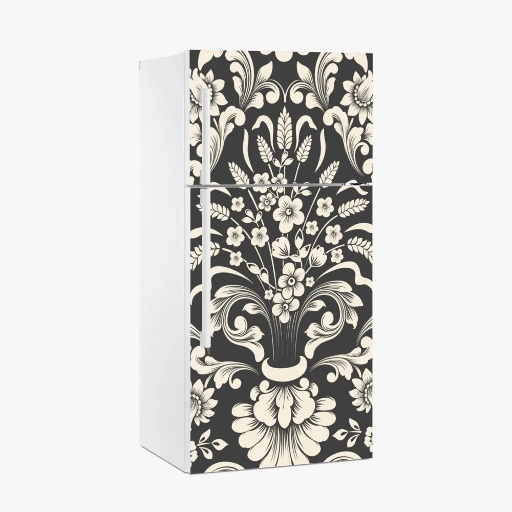 Naklejka na lodówkę vintage kwiatowy wzór damask – Wallissimo® Naklejka na lodówkę vintage kwiatowy wzór damask – Wallissimo®
