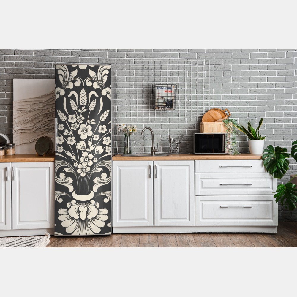 Naklejka na lodówkę vintage kwiatowy wzór damask – Wallissimo® Naklejka na lodówkę vintage kwiatowy wzór damask – Wallissimo®