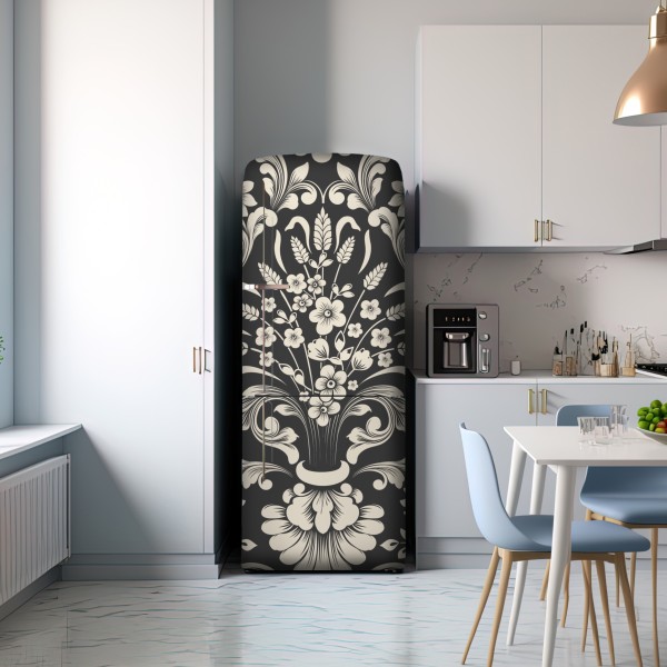 Naklejka na lodówkę vintage kwiatowy wzór damask – Wallissimo® Naklejka na lodówkę vintage kwiatowy wzór damask – Wallissimo®