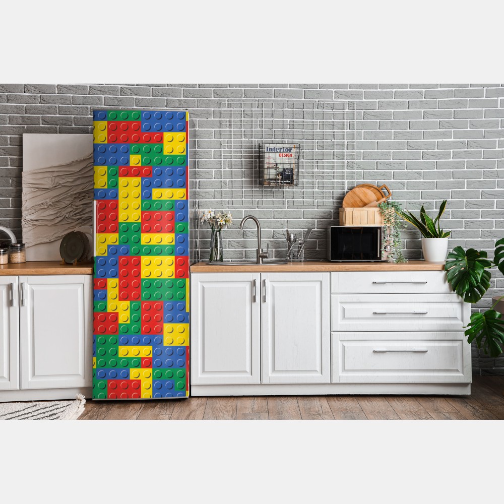 Naklejka na lodówkę kolorowy wzór klocków konstrukcyjnych – Wallissimo® Naklejka na lodówkę kolorowy wzór klocków konstrukcyjnych – Wallissimo®