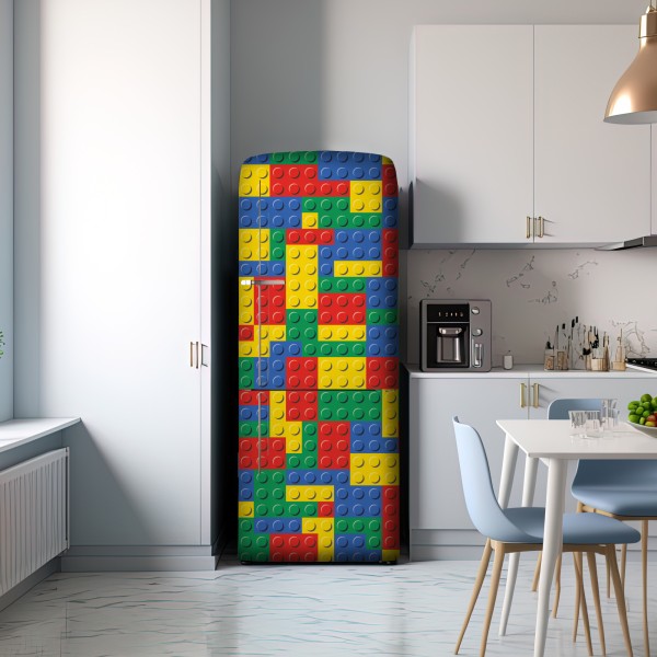 Naklejka na lodówkę kolorowy wzór klocków konstrukcyjnych – Wallissimo® Naklejka na lodówkę kolorowy wzór klocków konstrukcyjnych – Wallissimo®