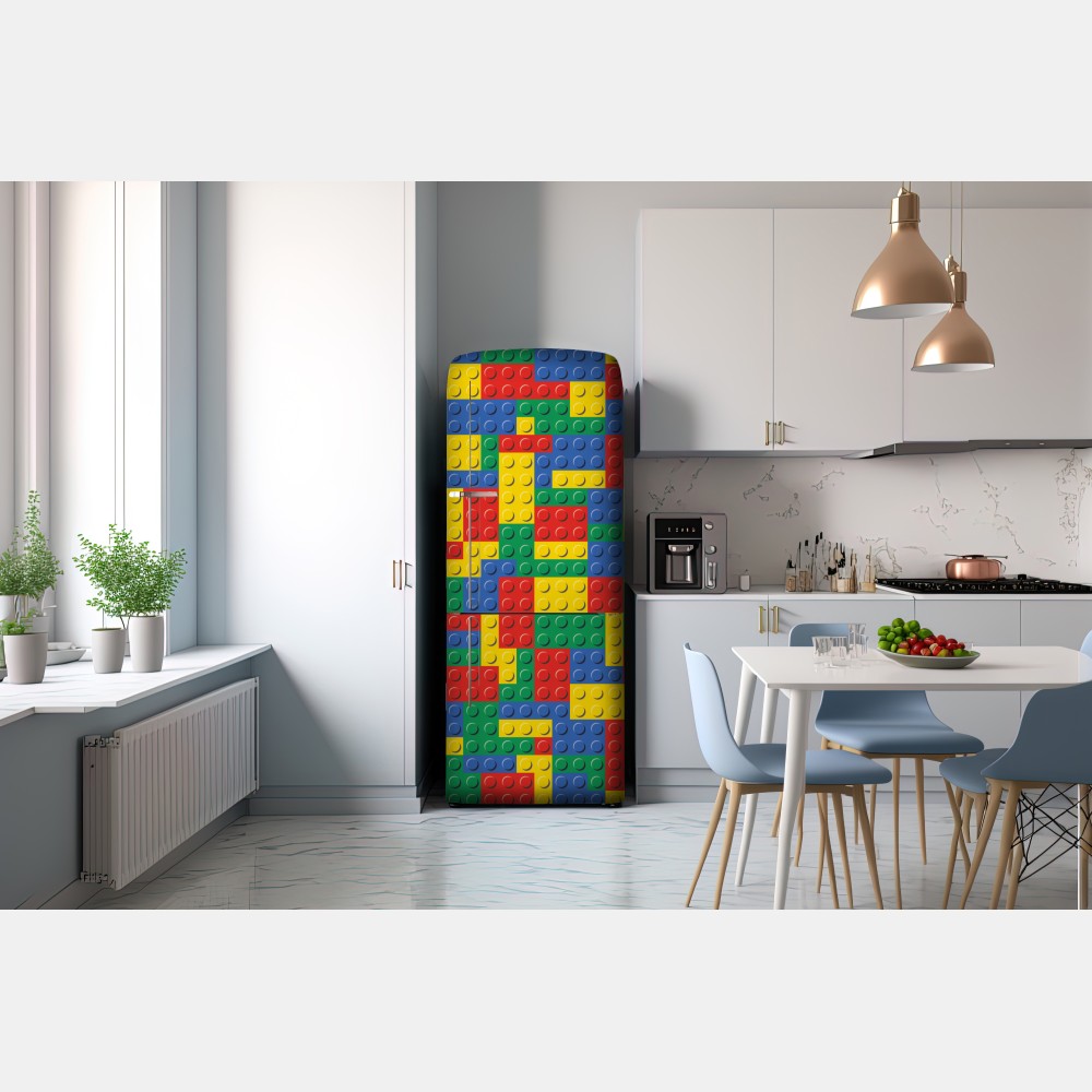 Naklejka na lodówkę kolorowy wzór klocków konstrukcyjnych – Wallissimo® Naklejka na lodówkę kolorowy wzór klocków konstrukcyjnych – Wallissimo®