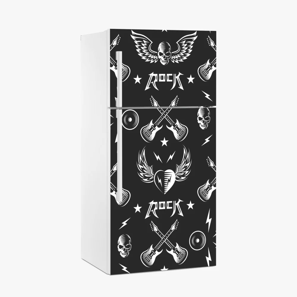 Naklejka na lodówkę bezszwowy wzór rockowych ikon – Wallissimo® Naklejka na lodówkę bezszwowy wzór rockowych ikon – Wallissimo®