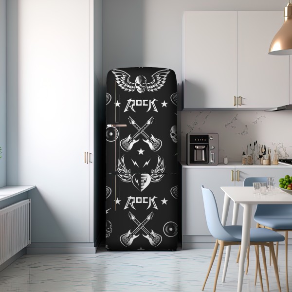 Naklejka na lodówkę bezszwowy wzór rockowych ikon – Wallissimo® Naklejka na lodówkę bezszwowy wzór rockowych ikon – Wallissimo®