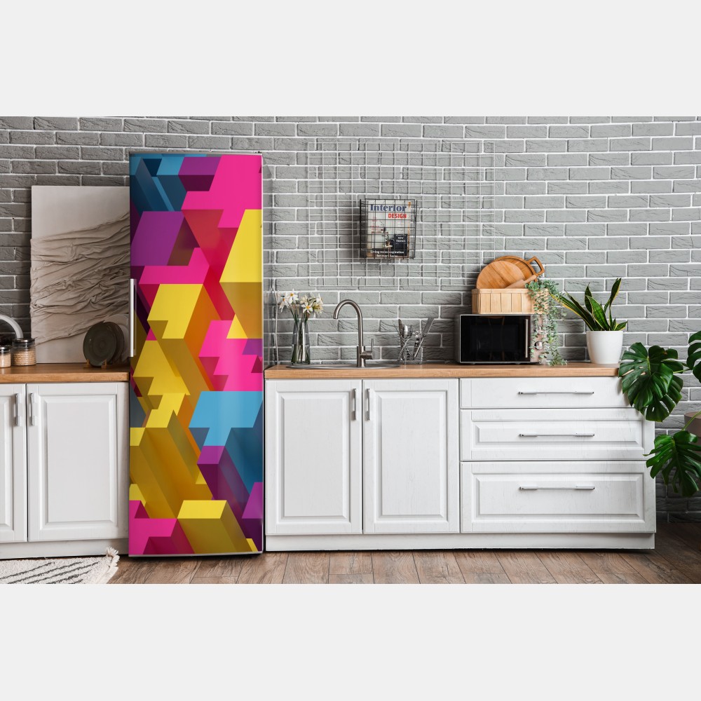 Naklejka na lodówkę kolorowy wzór voxel 3d – Wallissimo® Naklejka na lodówkę kolorowy wzór voxel 3d – Wallissimo®