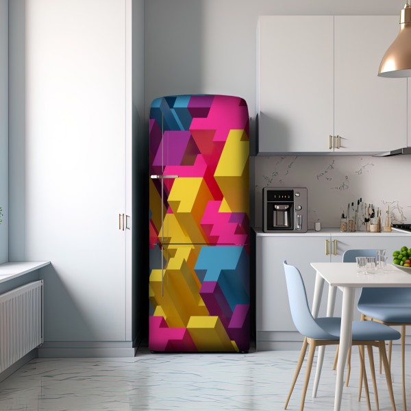 Naklejka na lodówkę kolorowy wzór voxel 3d – Wallissimo® Naklejka na lodówkę kolorowy wzór voxel 3d – Wallissimo®