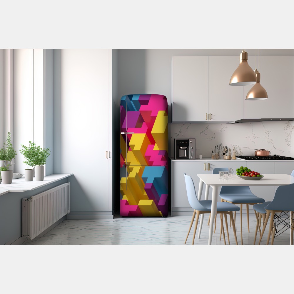 Naklejka na lodówkę kolorowy wzór voxel 3d – Wallissimo® Naklejka na lodówkę kolorowy wzór voxel 3d – Wallissimo®