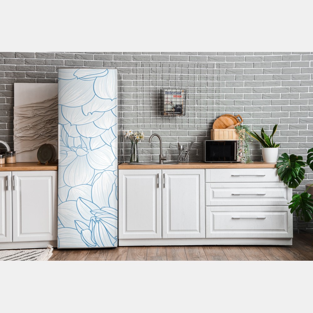 Naklejka na lodówkę delikatny niebieski motyw kwiatowy – Wallissimo® Naklejka na lodówkę delikatny niebieski motyw kwiatowy – Wallissimo®