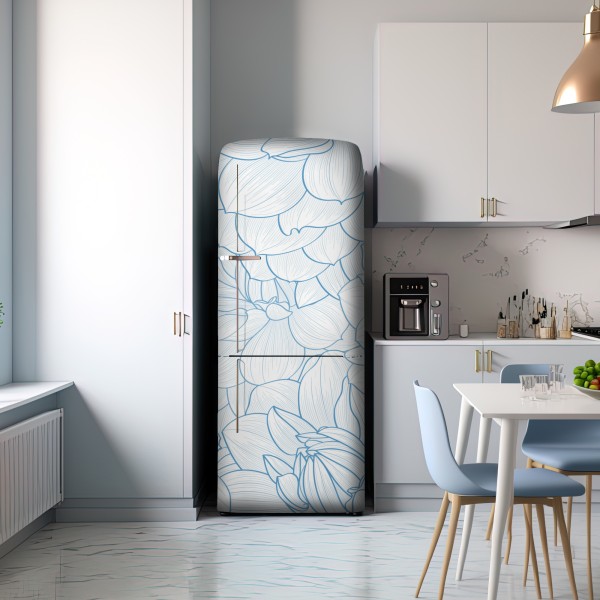 Naklejka na lodówkę delikatny niebieski motyw kwiatowy – Wallissimo® Naklejka na lodówkę delikatny niebieski motyw kwiatowy – Wallissimo®