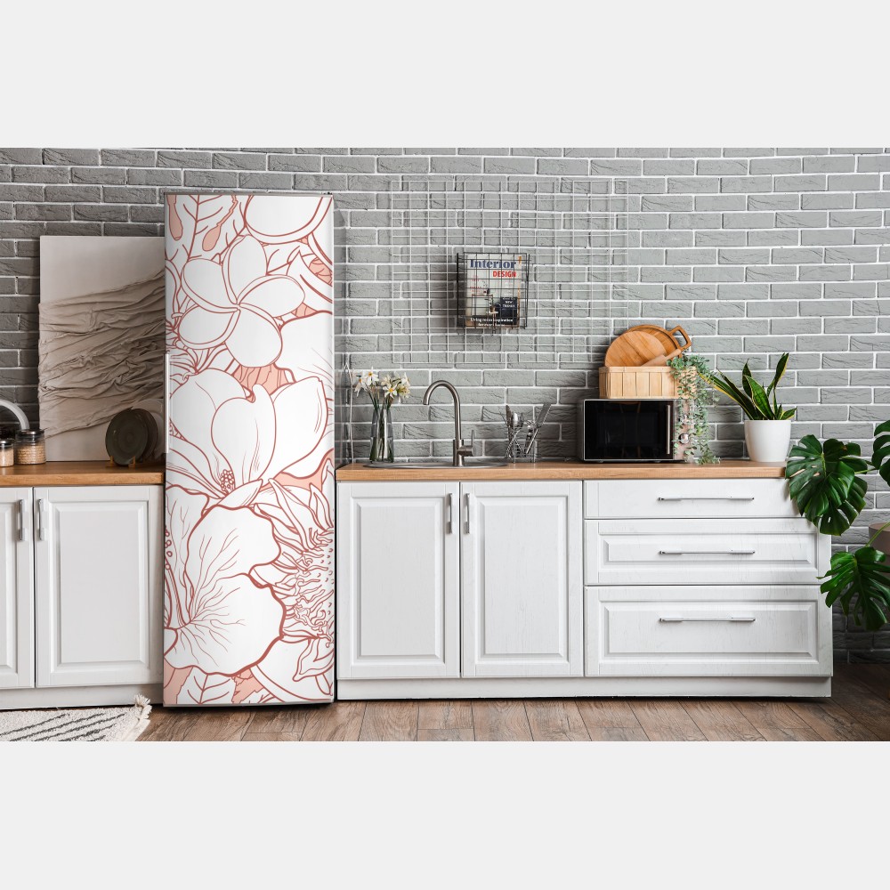 Naklejka na lodówkę delikatny koralowy wzór kwiatowy – Wallissimo® Naklejka na lodówkę delikatny koralowy wzór kwiatowy – Wallissimo®