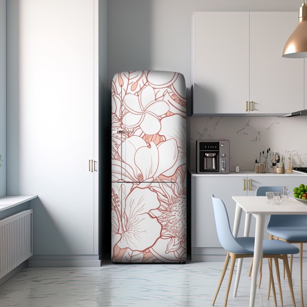 Naklejka na lodówkę delikatny koralowy wzór kwiatowy – Wallissimo® Naklejka na lodówkę delikatny koralowy wzór kwiatowy – Wallissimo®
