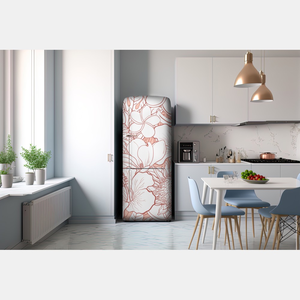 Naklejka na lodówkę delikatny koralowy wzór kwiatowy – Wallissimo® Naklejka na lodówkę delikatny koralowy wzór kwiatowy – Wallissimo®