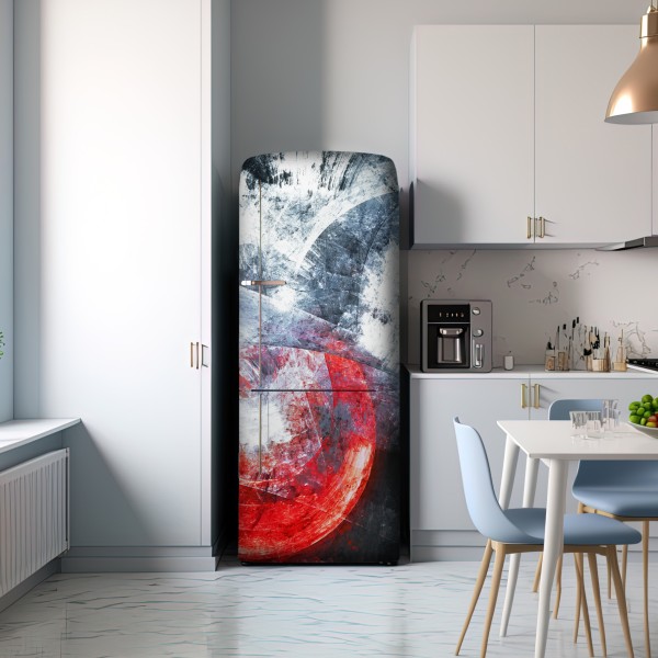 Naklejka na lodówkę dynamiczna czerwona i biała abstrakcyjna kompozycja – Wallissimo® Naklejka na lodówkę dynamiczna czerwona i biała abstrakcyjna kompozycja – Wallissimo®