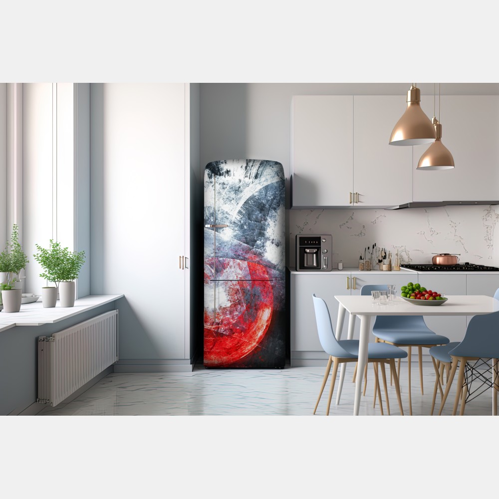 Naklejka na lodówkę dynamiczna czerwona i biała abstrakcyjna kompozycja – Wallissimo® Naklejka na lodówkę dynamiczna czerwona i biała abstrakcyjna kompozycja – Wallissimo®