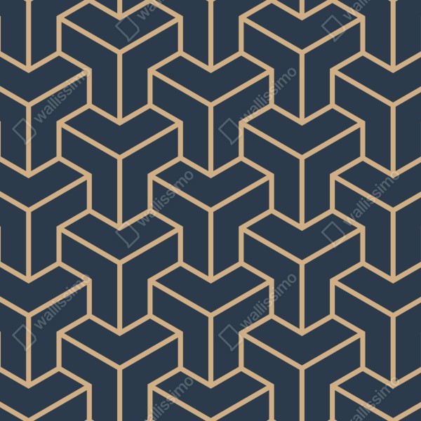 Naklejka na lodówkę granatowy geometryczny wzór sześcianów – Wallissimo® Naklejka na lodówkę granatowy geometryczny wzór sześcianów – Wallissimo®