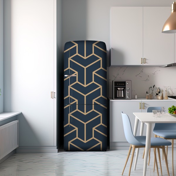 Naklejka na lodówkę granatowy geometryczny wzór sześcianów – Wallissimo® Naklejka na lodówkę granatowy geometryczny wzór sześcianów – Wallissimo®