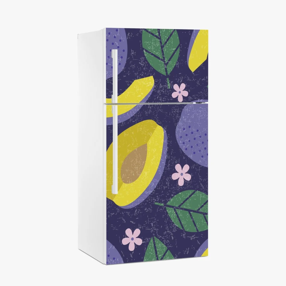 Naklejka na lodówkę radosny wzór ze śliwkami i liśćmi – Wallissimo® Naklejka na lodówkę radosny wzór ze śliwkami i liśćmi – Wallissimo®