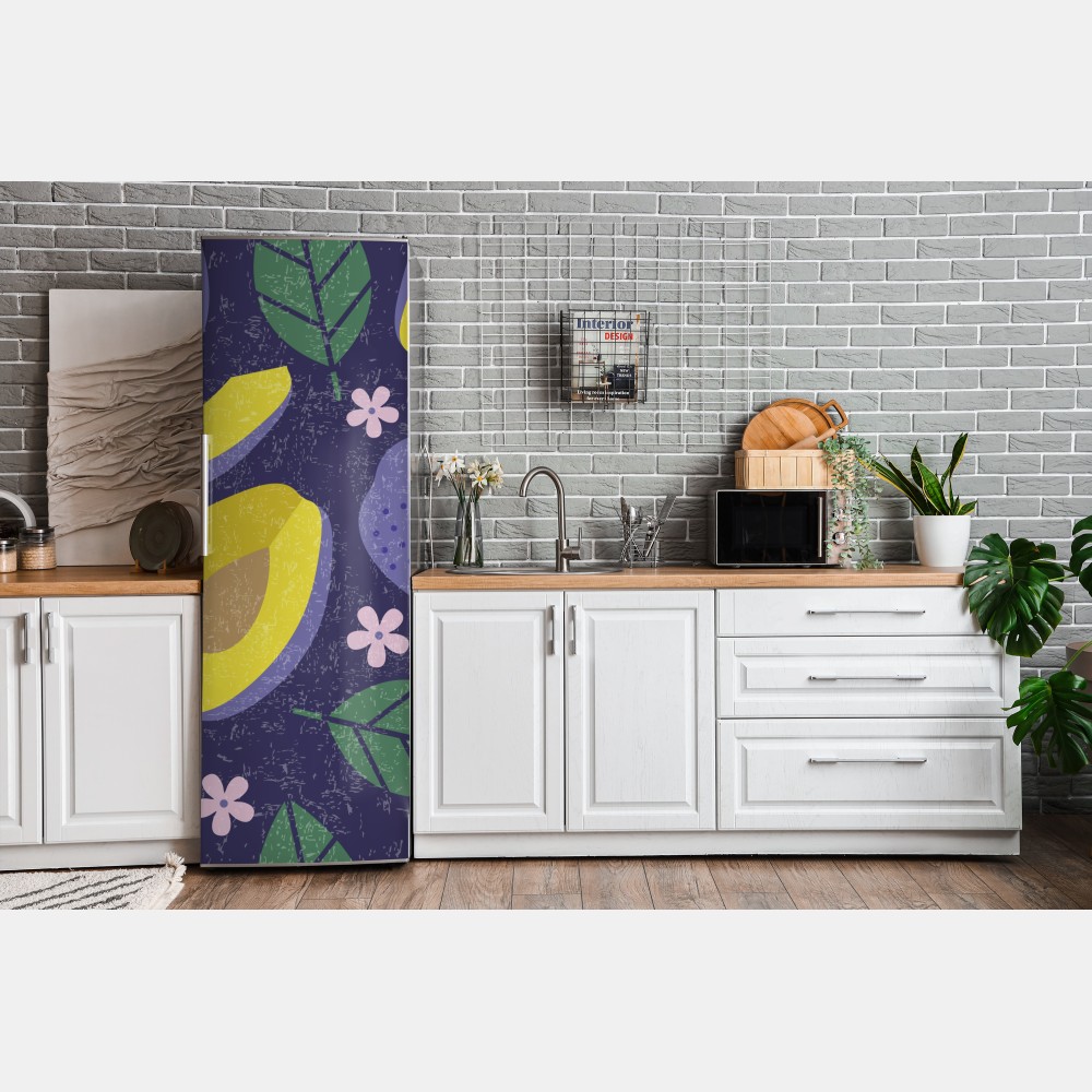 Naklejka na lodówkę radosny wzór ze śliwkami i liśćmi – Wallissimo® Naklejka na lodówkę radosny wzór ze śliwkami i liśćmi – Wallissimo®