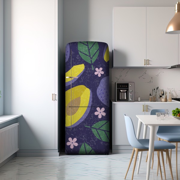 Naklejka na lodówkę radosny wzór ze śliwkami i liśćmi – Wallissimo® Naklejka na lodówkę radosny wzór ze śliwkami i liśćmi – Wallissimo®