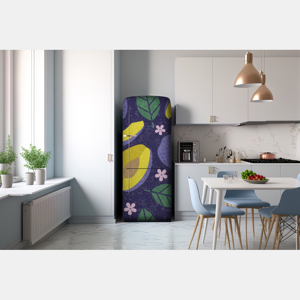 Naklejka na lodówkę radosny wzór ze śliwkami i liśćmi – Wallissimo® Naklejka na lodówkę radosny wzór ze śliwkami i liśćmi – Wallissimo®