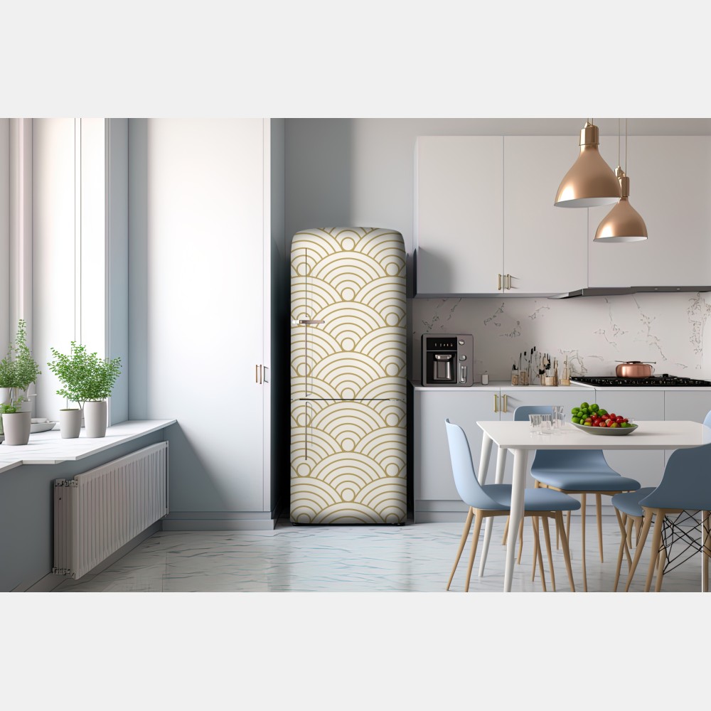 Naklejka na lodówkę złoty wzór seigaiha – Wallissimo® Naklejka na lodówkę złoty wzór seigaiha – Wallissimo®