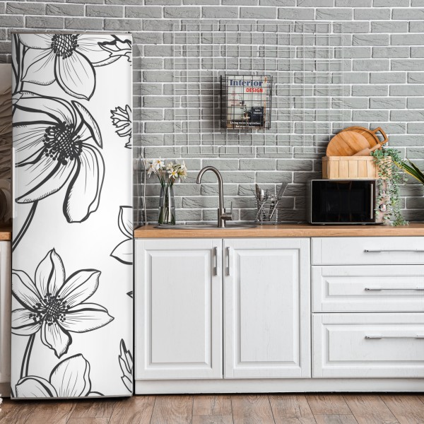 Naklejka na lodówkę elegancki portret gejszy w czerwonym i czarnym kimonie – Wallissimo®