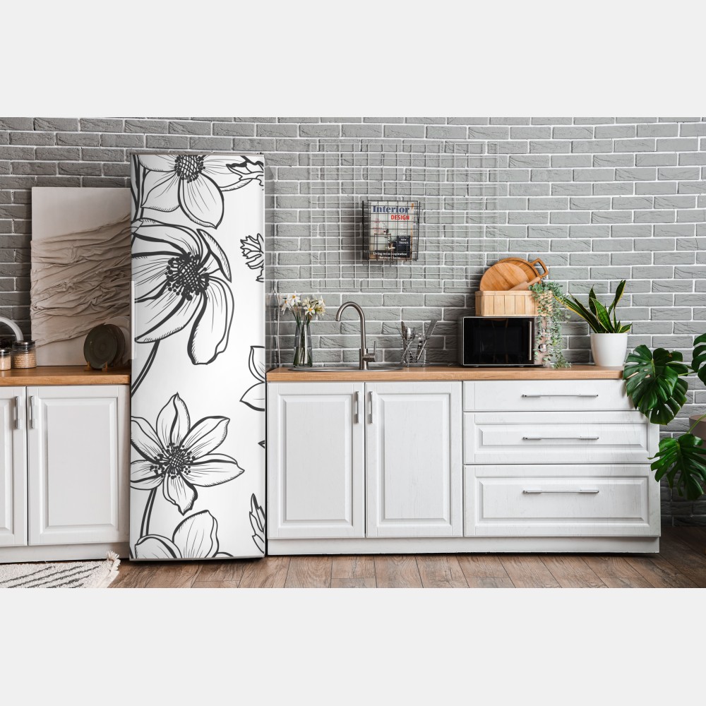 Naklejka na lodówkę botaniczny rysunek kwiatowy – Wallissimo® Naklejka na lodówkę botaniczny rysunek kwiatowy – Wallissimo®